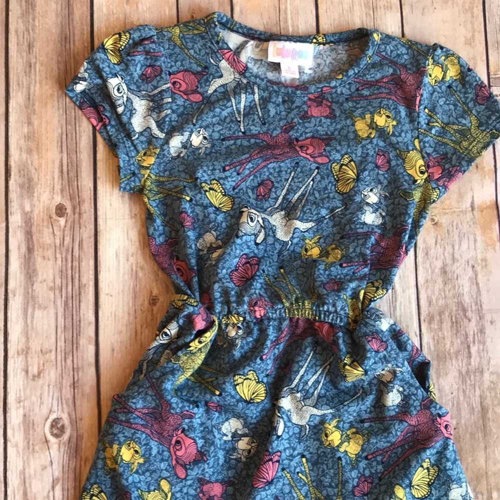Disney Bambi lularoe Mae dress 6 blue